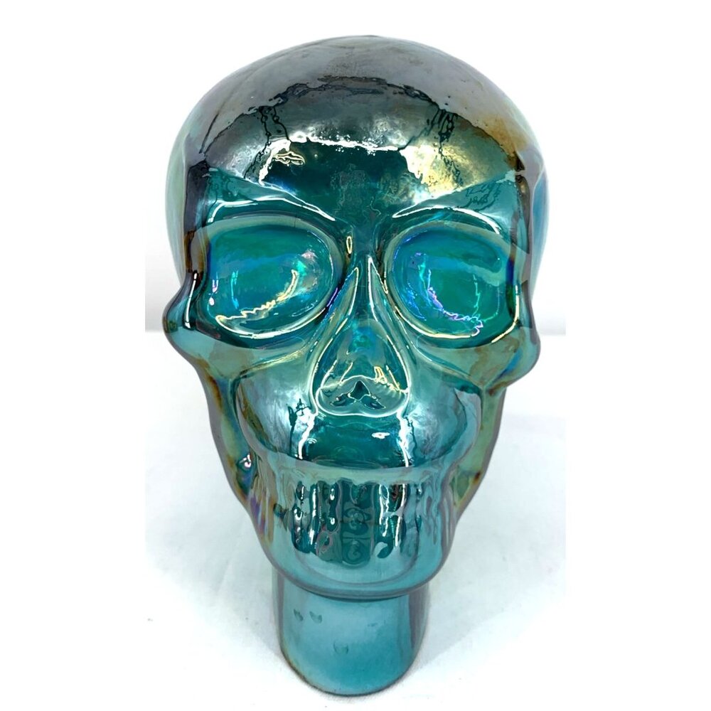 Iridescent Blue Glass Skull Life Size Mannequin Skeleton Head Display 7.5" Tall - Picture 1 of 6